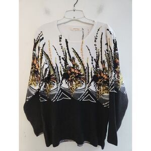 Simply Couture Black & White w/Beading Floral Print Cotton/Cashmere size Large